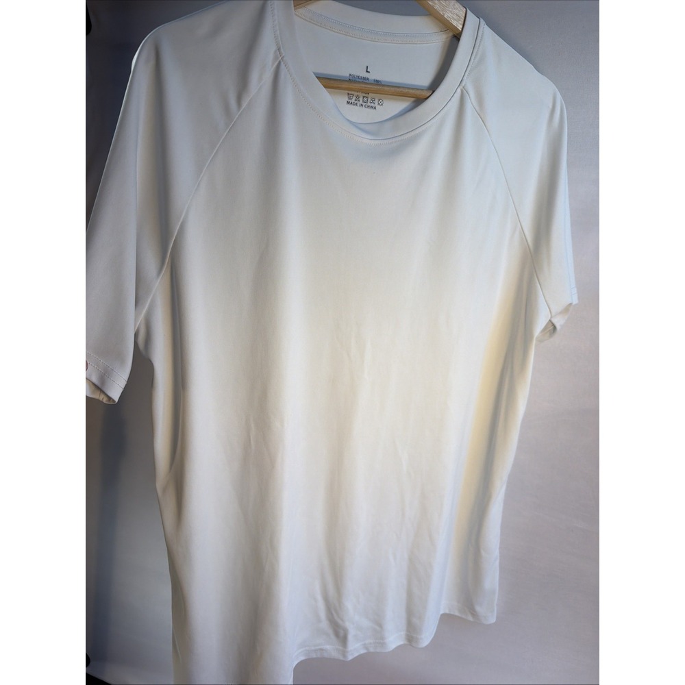 Men's Large White Polyester Athletic Performance Short Sleeve T-Shirt Blank